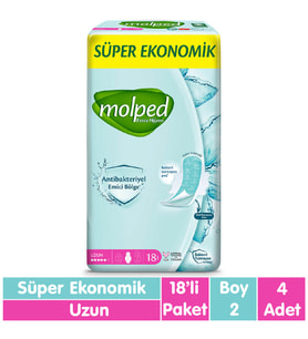Molped Süper Ekonomik Antibakteriyel Ped Uzun 18x4 72 Adet