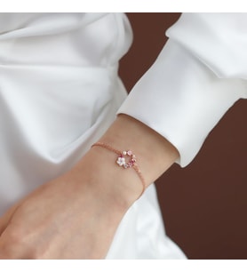 İnci ve Çiçek Motifli Rose Gold Kaplama Gümüş Bileklik