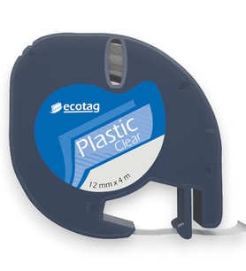 Ecotag Dymo Letratag Muadili Şerit Etiket Plastik Şeffaf 12 mm x 4 mt