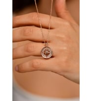 Zirkon Taşlı Rose Pusula Gümüş Kolye