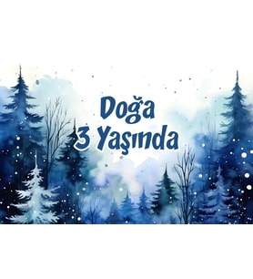 Kış ve Evler Temalı Doğum Günü Afişi 100x150 cm