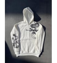 Uzun Kol Kapşonlu Baskılı SweatShirt - Beyaz