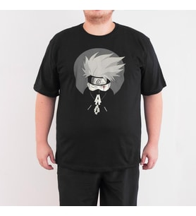 Bant Giyim - Naruto Kakashi 4XL Büyük Beden Siyah Erkek Tişört (Siyah - Beyaz)