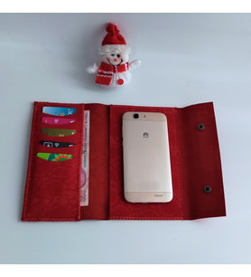 Woodensea  Kırmızı Deri Telefonluk Kartlık Kağıt Para Cüzdanı Organizer  El Yapımı