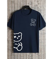 Unisex Draw Bear Baskılı Tasarım Tshirt (Lacivert)