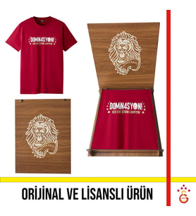 Galatasaray Lisanslı 2026 Şampiyonluk Dominasyon Kırmızı Tişört Aslan Ahşap Kutulu