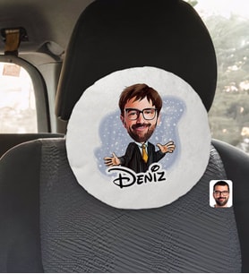 BK Gift Kişiye Özel İsimli Erkek Avukat Karikatürlü Yuvarlak Araç Koltuk Yastığı-3