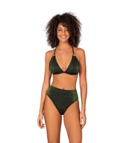 Endeep Kadın Halka Aksesuarlı Yüksel Bel Simli Bikini Takımı