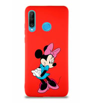 Huawei P30 Lite Soft Premier Kapak Minnie Mouse-F Tasarımlı Silikon Kılıf - Kırmızı (Şeffaf)