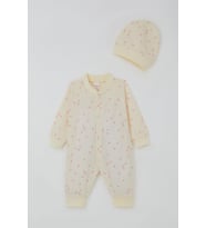 Breeze Kız Bebek Tulum Çiçek Desenli 0-6 Ay, Krem