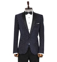 Nokta Desenli Slim Fit Lacivert Erkek Smokin Ceket - Wessi