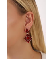 Stylish Kırmızı Mekik Taşlı Kadın Küpe Renkli Taşlı Küpe Gümüş Kaplama Küpe Şık Tasarım Küpeler