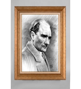 Çerçeveli Paspartulu Atatürk Tablo a296 (Gold)