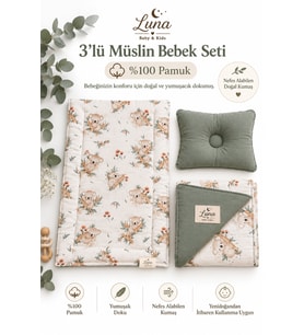Battaniyeli 3'lü %100 Pamuk Müslin Bebek Alt Açma Seti – Alt Açma Minderi,