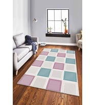 Pembe Turkuaz Geometrik Kaymaz Tabanlı Dekoratif Halı DM003 - 100 x 160 cm