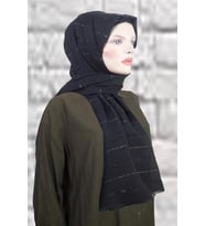 Moda Kaşmir Simli Çizgili şal (Siyah)