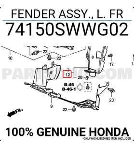 Honda Crv Ön Çamurluk Davlumbazı Sol 2012-  (Oem No:  74150Swwg02)