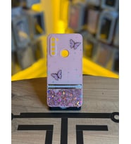 Redmi Note 8 Uyumlu Kelebek Figürlü Simli Parlak Telefon Kılıfı (Pembe)