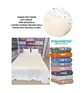 ETEHOMETEX ÇİFT KİŞİLİK %100 PAMUK HAVUZLU PİKE TAKIMI