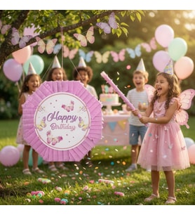 Kelebek Pinyata Pembe Sopalı Doğum Günü Parti Oyunu Şeker Doldurulabilir Set