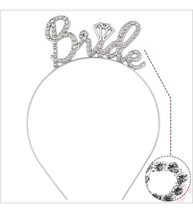Kristal Parlak Taşlı, Metal Bride Taç - Gümüş
