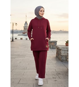 Çift Cepli Kapüşonlu İkili Takım 1668 - Bordo