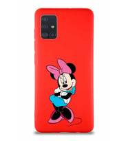 Samsung Galaxy M31S Soft Premier Kapak Minnie Mouse-D Tasarımlı Silikon Kılıf - Kırmızı (Şeffaf)