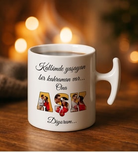 BK Gift Kişiye Özel Fotoğraflı Aşk Tasarımlı Hammer Kulplı Beyaz Kupa Bardak-2, Arkadaşa Hediye, Sevgiliye Hediye, Doğum Günü Hediyesi