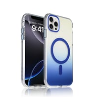 Apple iPhone 15 Pro Max Uyumlu Kılıf M-safe Şarj Özellikli Transparan Renk Geçişli Zore Toros Kapak (Mavi)