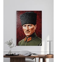 MOZAİK GÖRÜNÜMLÜ ATATÜRK Kanvas Tablo Ev Duvar Salon Ofis Hediyelik Dekarasyon