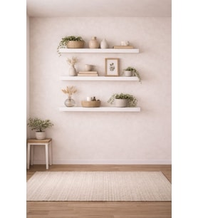 30 mm 3'lü Uçan Duvar Rafı Set Gizli Raf- Beyaz 15x40