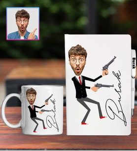 Kişiye Özel Karikatür Tasarım Defter Kalem Kupa Hediye Seti 96314