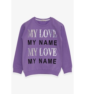 Breeze Kız Çocuk Sweatshirt Yazı Baskılı Pullu 8-14 Yaş, Lila