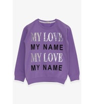 Breeze Kız Çocuk Sweatshirt Yazı Baskılı Pullu 8-14 Yaş, Lila