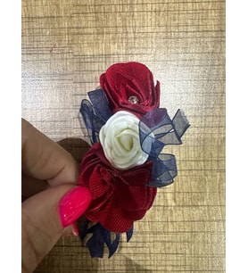 KIRMIZI BEYAZ ÇİÇEKLİ TAŞLI BROŞ YAKA İĞNESİ 12X4 CM