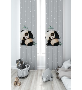 MEKTA HOME BEBEK VE ÇOCUK ODASI Sevimli Panda Desenli 2 Kanat Fon Perde