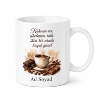 Kahve ve Çikolata Aşkı Yazılı Baskılı Kupa Bardak Hediye Porselen Mug