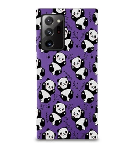 Samsung Galaxy Note 20 Plus Uyumlu Lansman Kılıf Panda Tasarımlı İçi Kadife Kapak-Mor (Şeffaf)