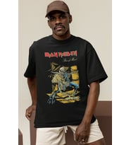 Tasarım Iron Maiden Rock Metal Müzik Grubu Baskılı Unisex Oversize Tişört