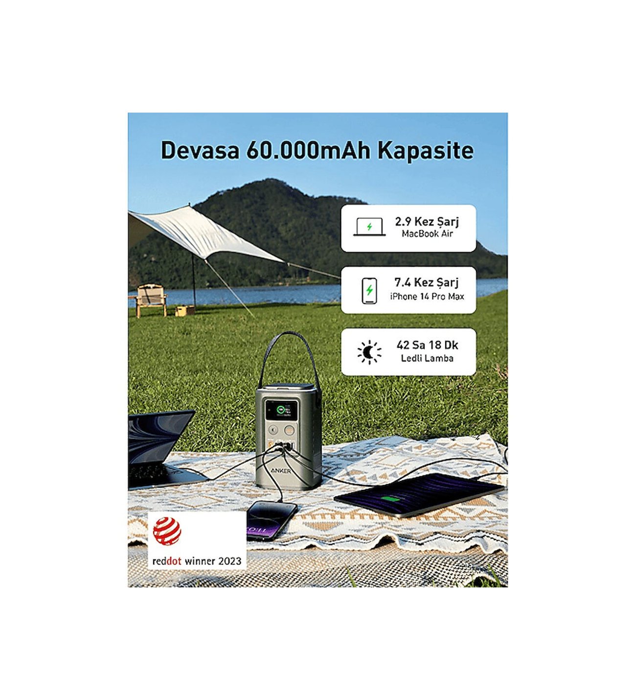 ANKER 548 Powerbank 60000mAh 192Wh Solar Şarj Girişli Taşınabilir