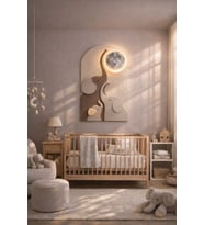 LED Işıklı Fil Ailesi Duvar Dekoru 80 x 40 cm 3D Ay Tasarımlı Modern Çocuk Odası & Salon Dekorasyonu