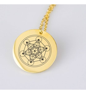 24 Ayar Has Altın Kaplama Metatron Disk Gümüş Kolye