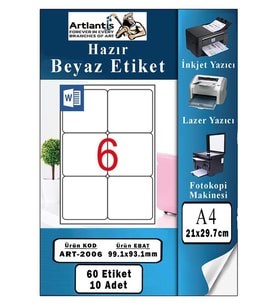 A4 Hazır Etiket 99.1x93.1 mm 10 Sayfa 1 Paket Kendinden Yapışkanlı Fotokopi Lazer İnkjet Kağıdı Yazıcılar İçin Uyumlu (Beyaz)