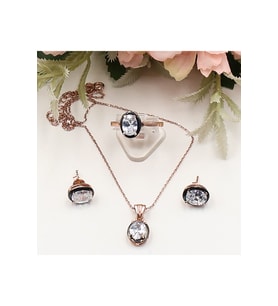 Rose Oval Zirkon Taşlı Tek Taş Set