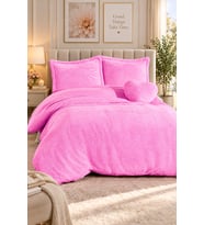 Çift Kişilik Kalpli Peluş Nevresim Takımı (Pembe)
