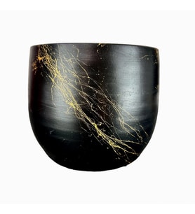 Bitki Tasarımı  Siyah Üzeri Gold Mermer Efektli Toprak Saksı Saksılık Salon Çiçeklik - 19 CM