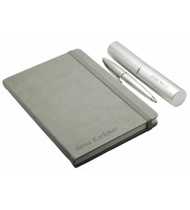 Kişiye Özel Defter ve Kutulu Kalem Seti - Gri