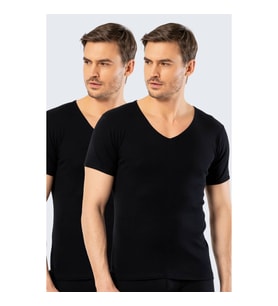 Erkek 2li %100 Pamuk Derin V Yaka Fanila Siyah
