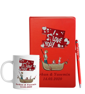 Sevgililer Gününe Özel Kırmızı Defter Kalem & Kupa Hediye Seti 8