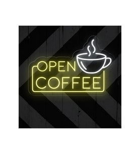 OPEN COFFEE Yazılı ve Şekilli Neon Tabela